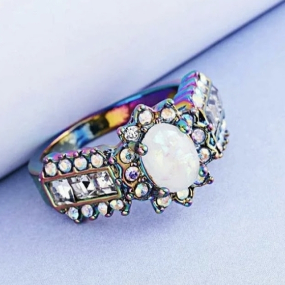 New Fire White Opal Rainbow Hematite Ring. - Picture 4 of 4